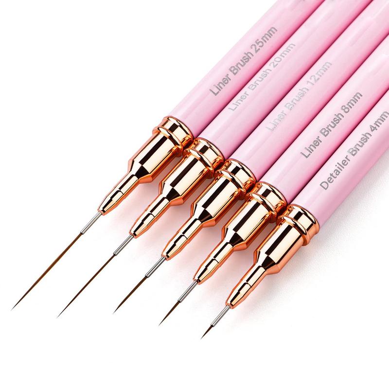 Summer Nail Art Brush Set, 5 Counts Nail Art Brushes for Gel Nail Polish, Nail Art Painting Pen, Nail Art Brush for Nail Art Sizes 4 8 12 20 25mm, Nail Supplies, Christmas Gift