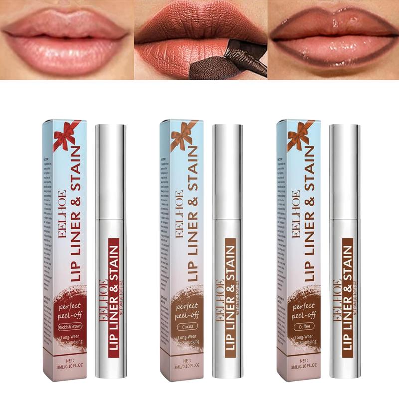 Peel Off Lip Liner, 3 Counts set Waterproof Long Lasting Lip Liner, Easy Coloring Lip Liner Pen, Suitable for All Occasions Lip Makeup, Christmas Gift