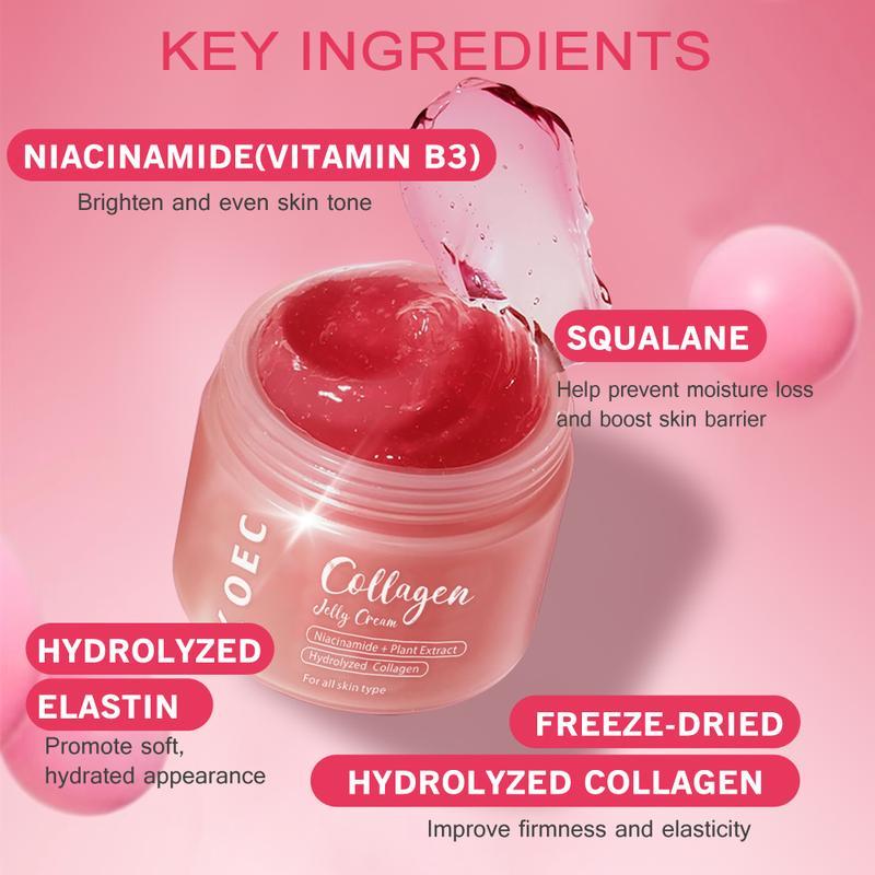 KOEC Official Store] Collagen Niacinamide Jelly Cream (Hydrolyzed Collagen + Niacinamide) - Instant Glow Essence Korea Glass Glow + Reduces Dryness + Suitable for All Skin Types I Facial Moisturizer