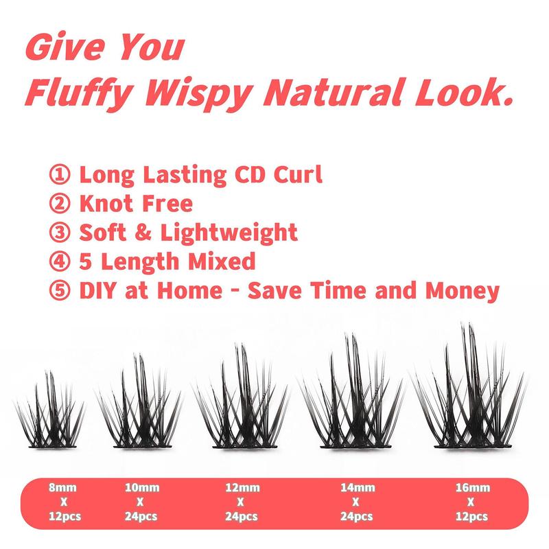 DIY Eyelash Extensions Kit, 96pcs Lash Clusters, Wispy False Eyelashes, C D Curl Individual Lash Extensions, 8-16mm Mega Fluffy Eyelash Clusters for Summer Back To School Gifts, Christmas Gift