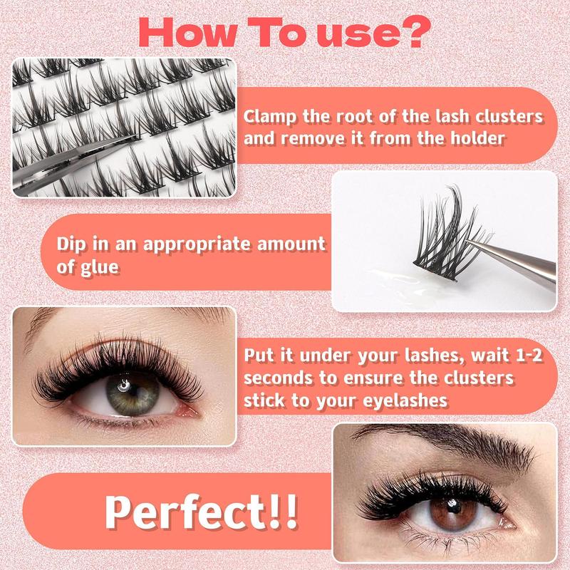 DIY Eyelash Extensions Kit, 96pcs Lash Clusters, Wispy False Eyelashes, C D Curl Individual Lash Extensions, 8-16mm Mega Fluffy Eyelash Clusters for Summer Back To School Gifts, Christmas Gift