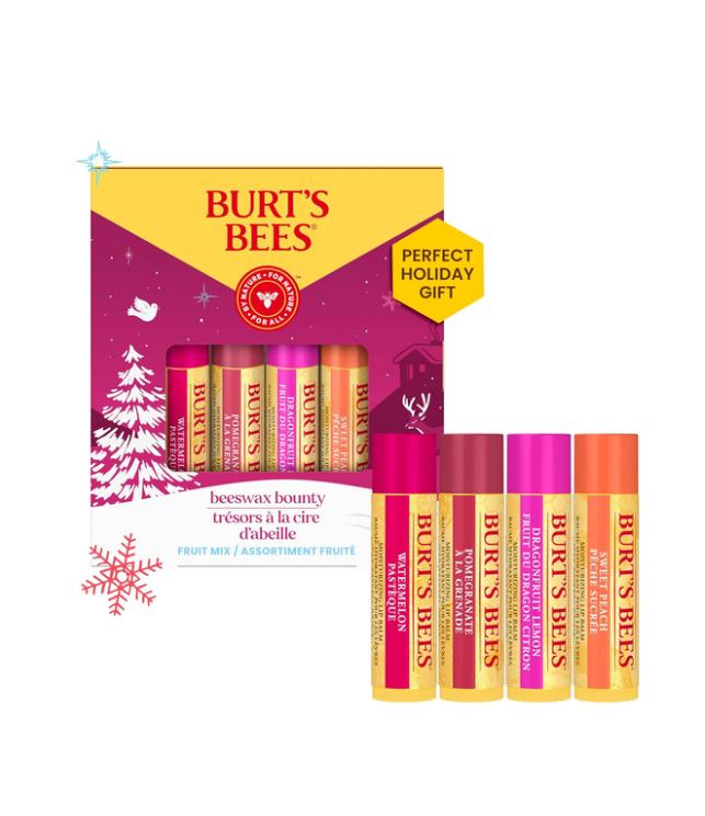 Burt's Bees Christmas Gifts, 4 Lip Balm Stocking Stuffers Products, Assorted Mix Set Skincare Beeswax