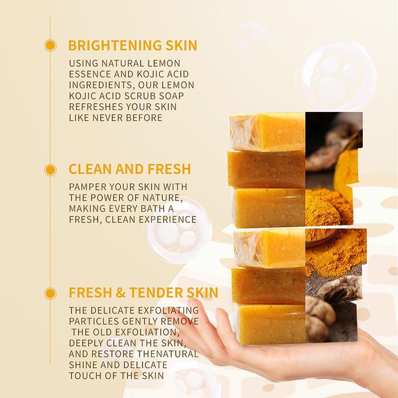 Turmeric & Kojic Acid Soap, 4 9 15pcs Lemon Bath Soap, Skin Brightening Exfoliating Handmade Soap, Gentle and Moisturizing Soap for Face and Body