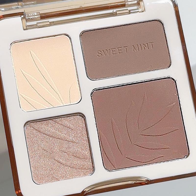 1 Count SWEET MINT 4 Color Bronzer Powder Palette, Grooming Contour Shadow Highlighter and Bronzer Palette, Multifunctional Portable Facial Makeup Products For Girls and Ladies