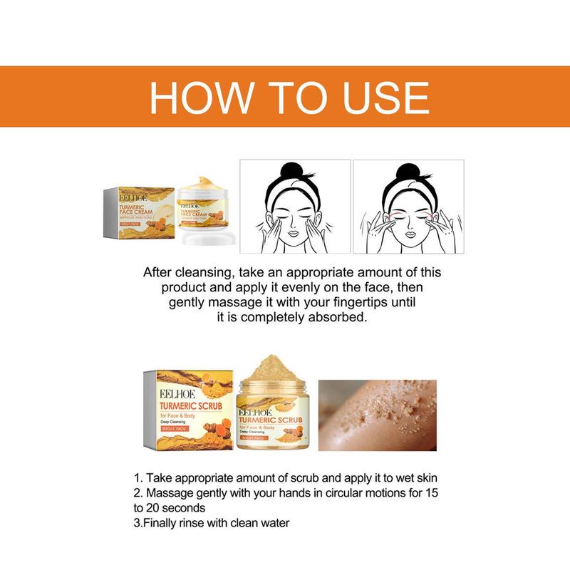 Turmeric Skin Care Set, 6 Counts set Facial Cleanser & Face Cream & Scrub & Body Lotion & Toner & Soap, Skin Care Kit for Women & Men