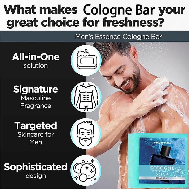 Men's Skin Cologne Essential Oil Soap Bar (100g), 1 Count Gentle Cleansing Oil Soap for Men, Cologne Smelling Soap for Men, Body Wash & Soap for Men