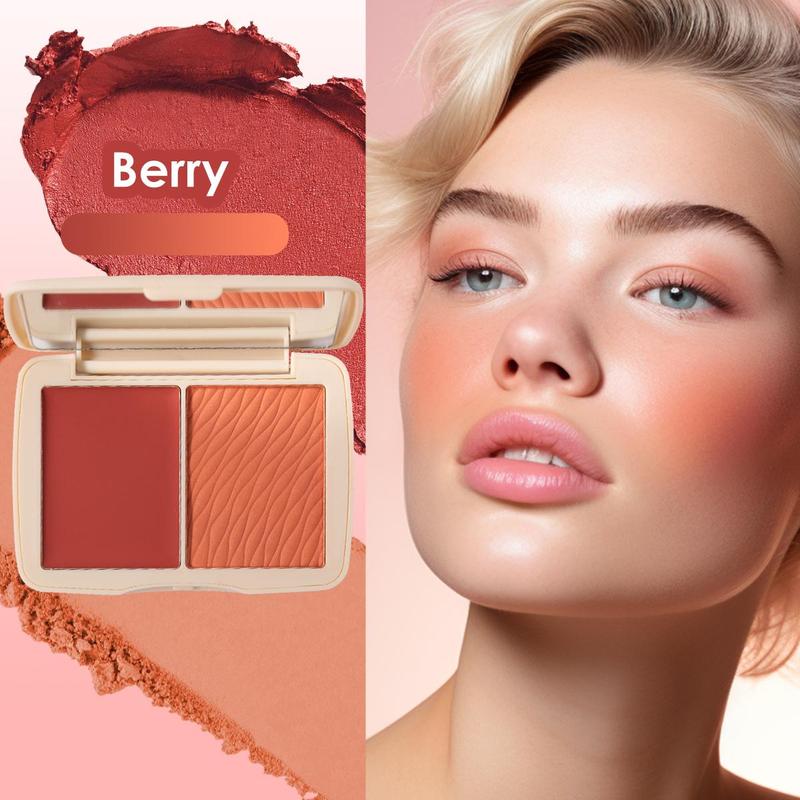 2 in 1 Blush Palette, Long Lasting Lightweight Powder Blush, Cheeks Contour Blush Pressed Powder, Natural Look Blush for Daily Makeup