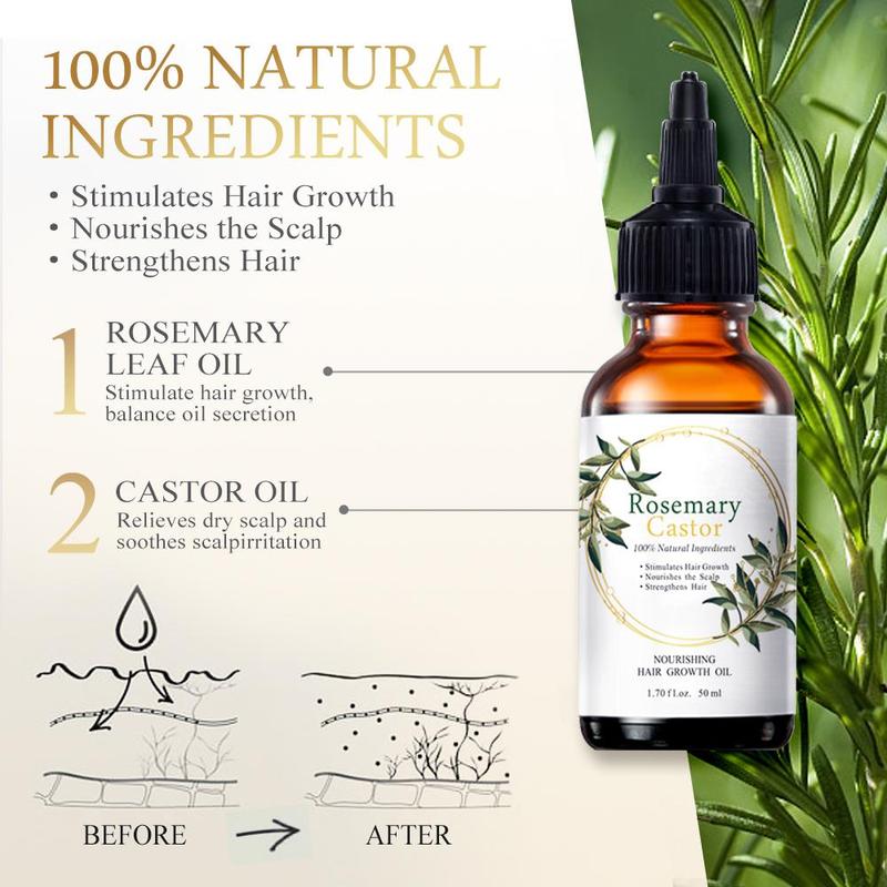 Rosemary & Castor Nourishing Hair Oil, 1 2 Boxes Strengthening & Smoothing Scalp Care Oil, Hair Care & Styling Product for Men & Women, Hair Oil for Daily Use
