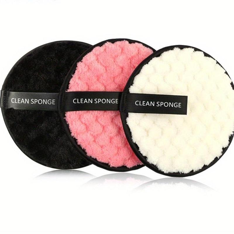 3pcs Reusable Makeup Remover Pad, Dual Sided Round Soft Facial Cleaning Puff, Washable Make Up Removing Tools