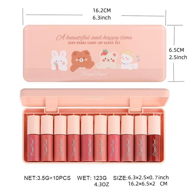 Bear Pattern Long-lasting Comfort Lip Gloss Set, 10pcs set Easy Coloring Glossy Lip Sticks, Makeup Accessories, Lip Cosmetic for Gift, Summer Gift