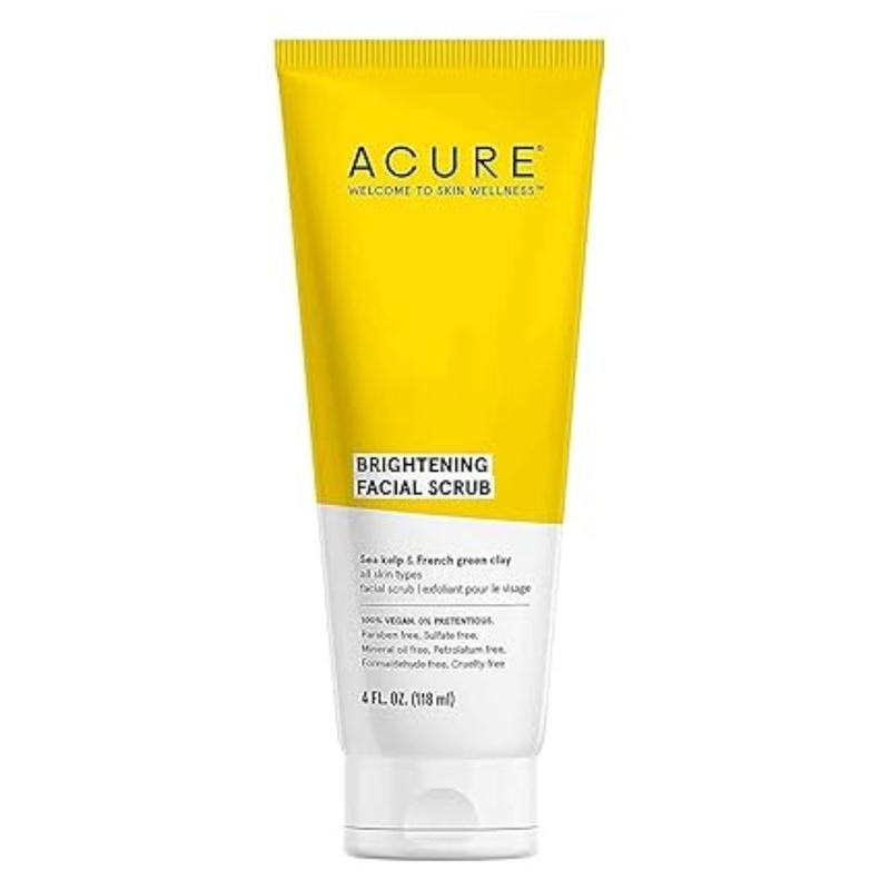 Acure Brightening Facial Scrub for a Youthful, Brighter, Radiant Complexion | With Sea Kelp & French Green Clay, 4 Fl Oz. Lemon Exfoliate Cleansing