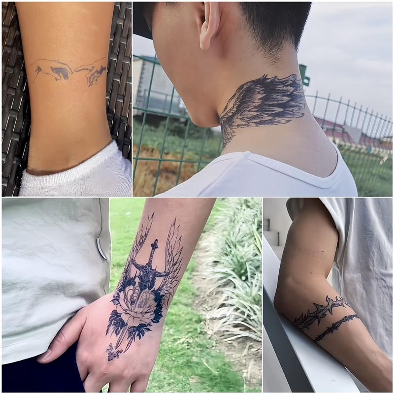 8 sheets Large-Size Realistic Waterproof SemiPermanent Tattoo Stickers,Black Temporary Tattoos Stickers, Forearm Designs Featuring Tribal, Wolf, Tiger, Lion, Owl, Skeleton Skull, Temp Halloween Fake Tattoo Stickers, Rose, and Animals