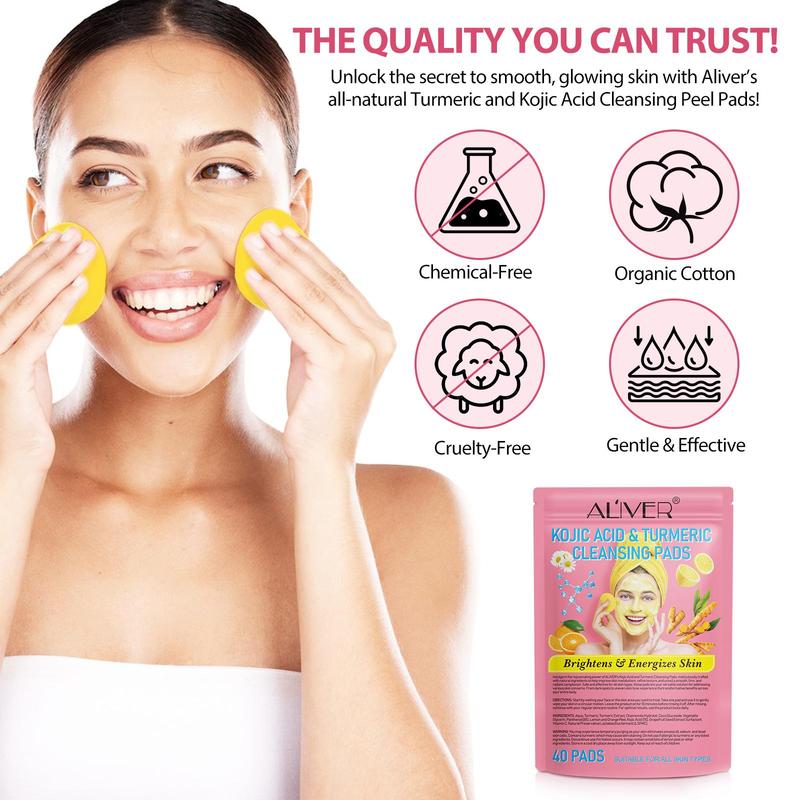 Kojic Acid & Turmeric Cleansing Pads, Vitamin B5 & Vitamin C Facial Skin Care Pads, Brightening & Firming Facial Skin Care Product for Women & Men
