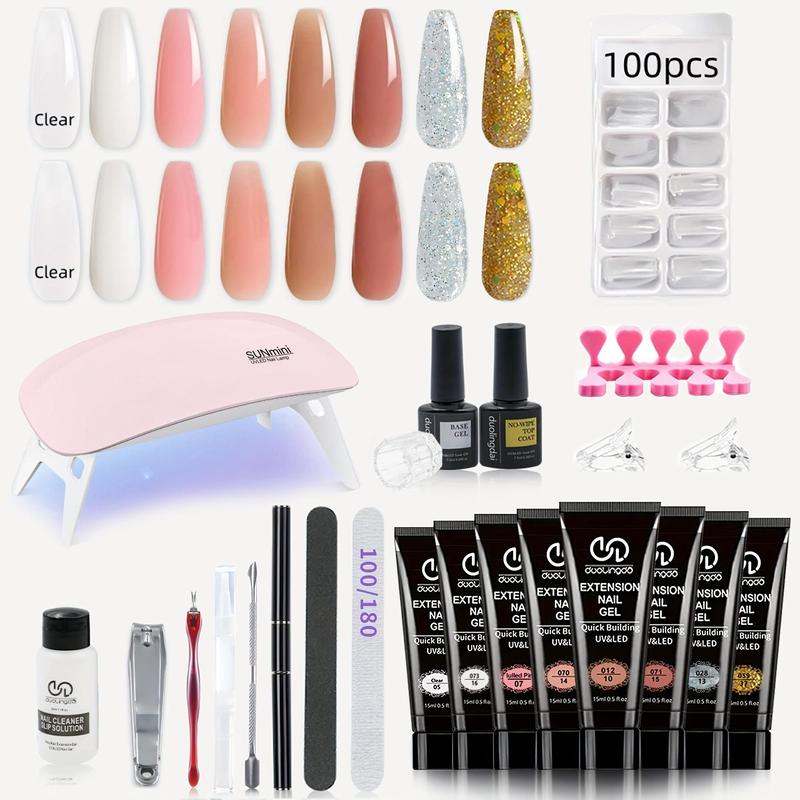 Long-lasting Poly Gel Nail Extension Kit, 1 Set LED UV Hard Fiber Gel for Nail Retouching and Extension, Easy to Use, Home Nail Art for Beginners