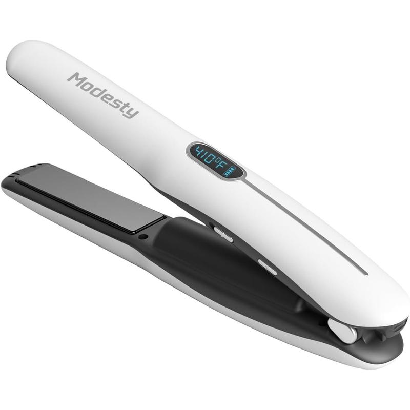 2-in-1 Mini Portable Flat Iron, Rechargeable Battery, Cordless Straightener and Curler, 6 Heat Levels, Travel Size, White
