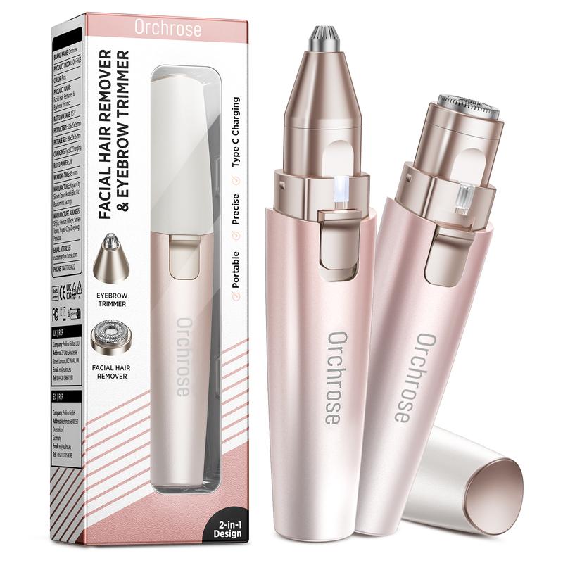 Facial & Eyebrow 2 in 1 Rechargeable Hair Remover for Women ,For Face Eyebrows Peach Fuzz Lips Trimmer with Light,Painless Electric Hair Removal