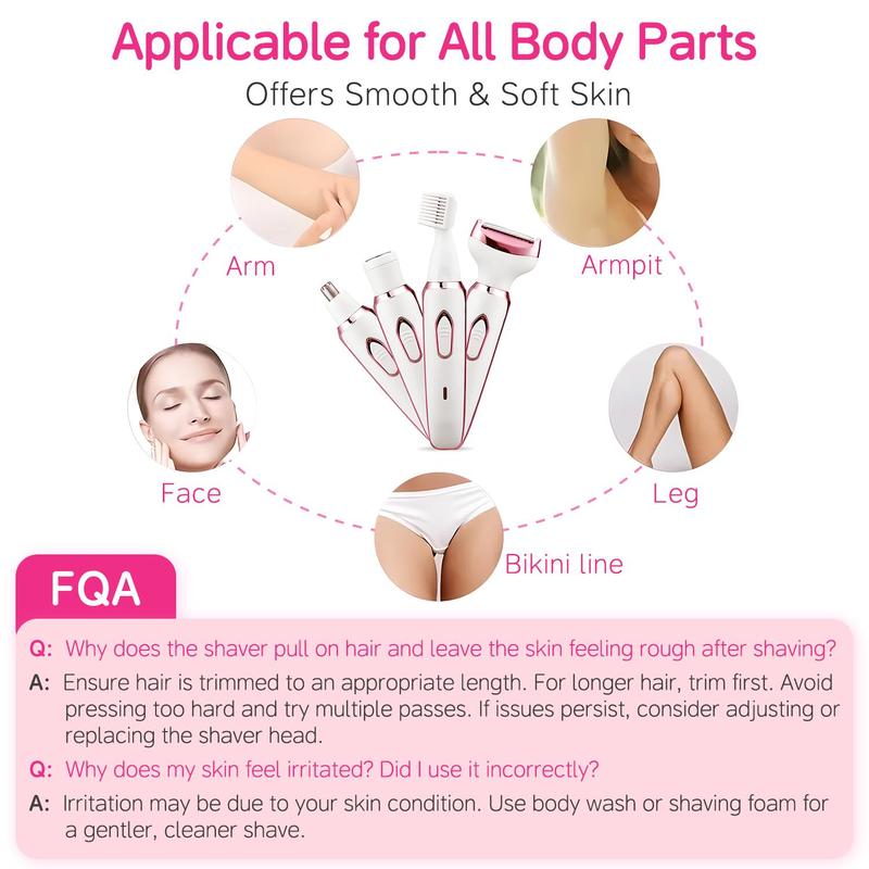 Electric Shaver for Women, Rechargeable & Portable Shaver Kit, Lady Electric Shaver for Face, Nose, Legs, Underarm & Bikini, Wet & Dry Painless Shaving, Christmas Gift