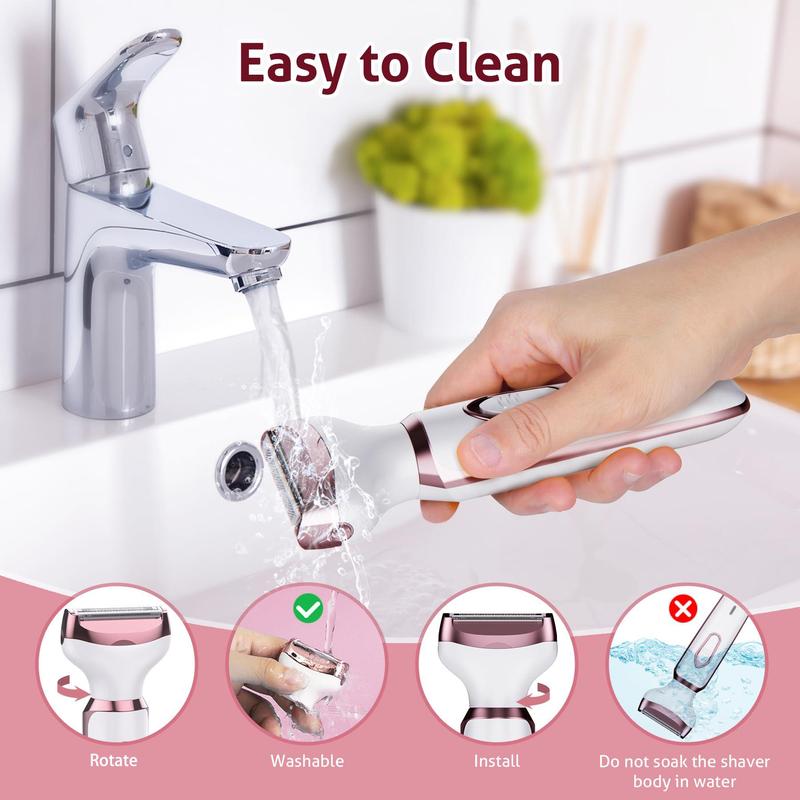 Electric Shaver for Women, Rechargeable & Portable Shaver Kit, Lady Electric Shaver for Face, Nose, Legs, Underarm & Bikini, Wet & Dry Painless Shaving, Christmas Gift