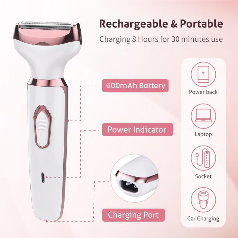 Electric Shaver for Women, Rechargeable & Portable Shaver Kit, Lady Electric Shaver for Face, Nose, Legs, Underarm & Bikini, Wet & Dry Painless Shaving, Christmas Gift