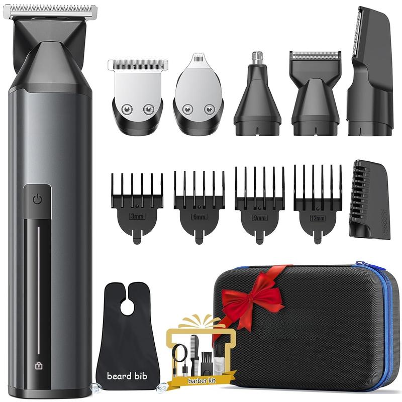 Beard Trimmer for Men - Waterproof 6 in 1 Complete Grooming Kits for Mustache Nose Ear  Body Hair Trimming, Mens Cordless Hair Clippers and Shavers with Storage Bag and Beard Bib Apron