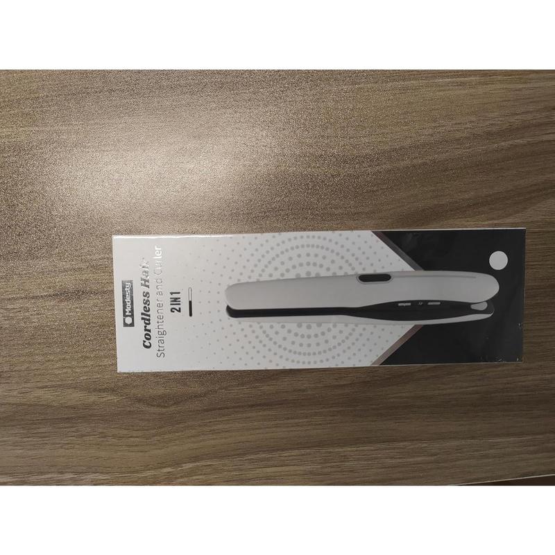 2-in-1 Mini Portable Flat Iron, Rechargeable Battery, Cordless Straightener and Curler, 6 Heat Levels, Travel Size, White