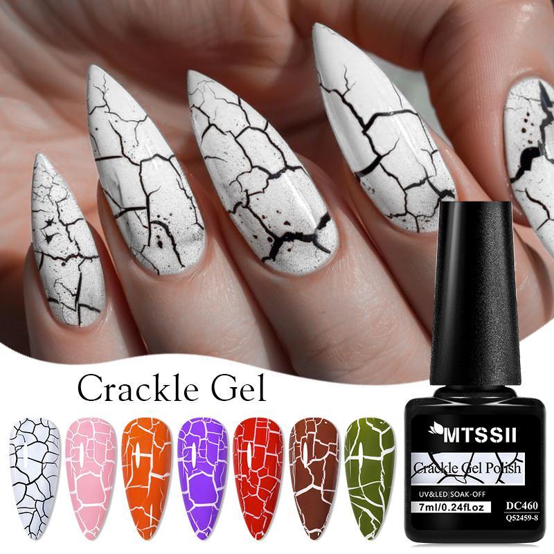 Crackle Gel Nail Polish Set, 12pcs set Quickly Dry Cracking Nail Lacquer, Soak Off Nail Art Varnish, Hybrid Semi Permanent Base Top Coat