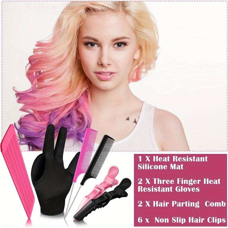 11pcs Hair Styling Tools Set, Includes 3 Finger Heat Resistant Gloves, Silicone Mat, 6 Hair Clips, 2 Styling Combs for Curly hair styling