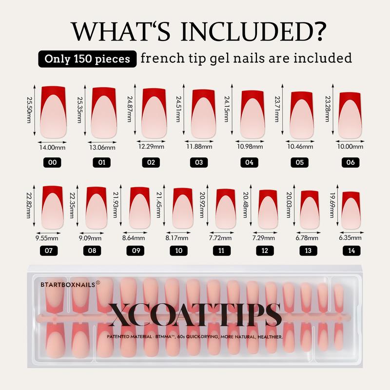 btartboxnails XCOATTIPS French Tip Press on Nails - Red Press On Nails Square, Christmas Long Fake Nails, French Protecting Duo, Nail Lamp, All in One Soak Off Acrylic Fake Nail Extension