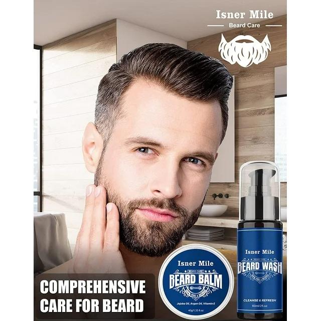 Beard Grooming Kit ，Beard  Care  Kit，Beard Gift Kit,  Beard Grooming Oil, Beard Wash, Beard Balm, Beard Brush, Comb, Shaving Scissors, Bag, eBook, Father's Day Gifts for Men Boyfriend Dad Him