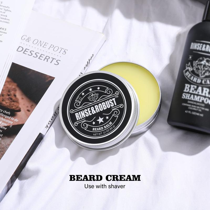 Rinse&Robust Beard Grooming Set Beard Care Kit: Beard Shampoo, Beard Conditioner, Beard Oil, Beard Balm. Thanksgiving Christmas Gift Sets for Boyfriend Men, Bath and Body Gift Sets, Men's Gift Ideas Hygiene Product, Father's Day Gift, Gift for Father Dad