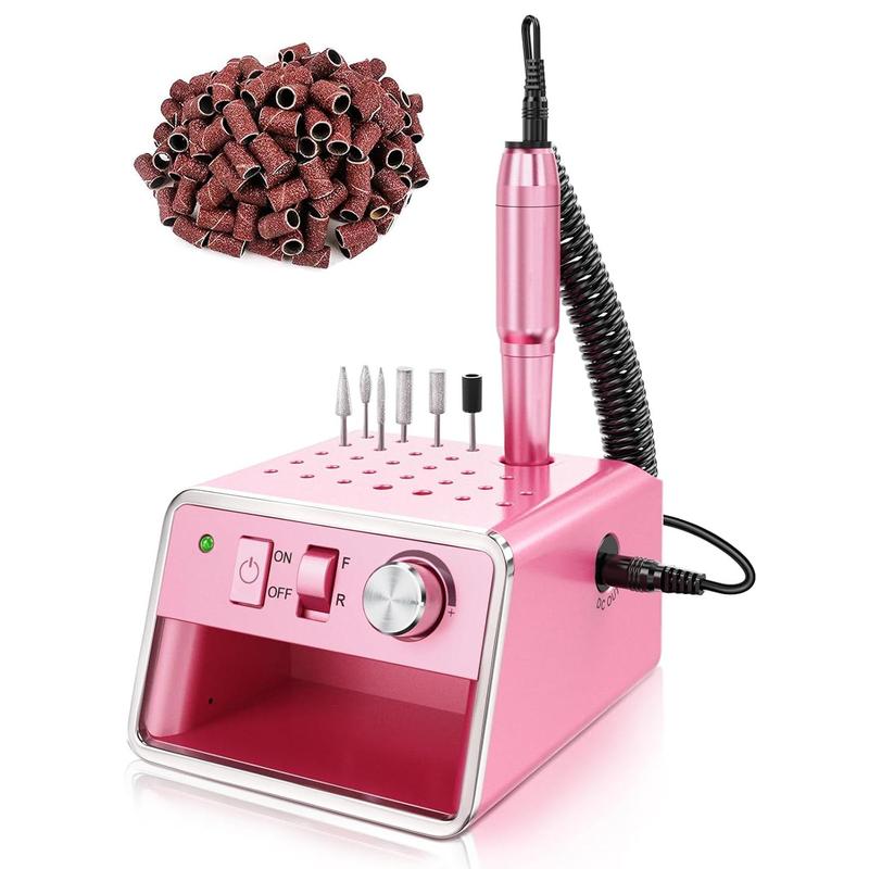 Drill Machine Electric File, Portable for  Gel Dip Powder Nails,  Drill Kit for Manicure Pedicure,  Set with Everything, Purple Pink
