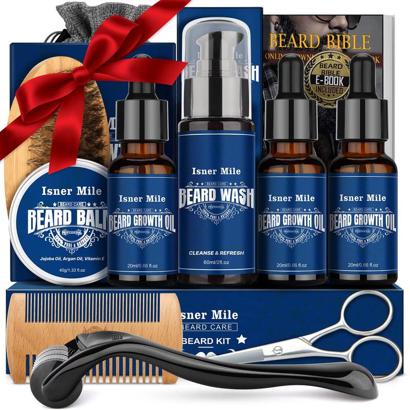 Beard Grooming Kit ，Beard  Care  Kit，Beard Gift Kit,  Beard Grooming Oil, Beard Wash, Beard Balm, Beard Brush, Comb, Shaving Scissors, Bag, eBook, Father's Day Gifts for Men Boyfriend Dad Him