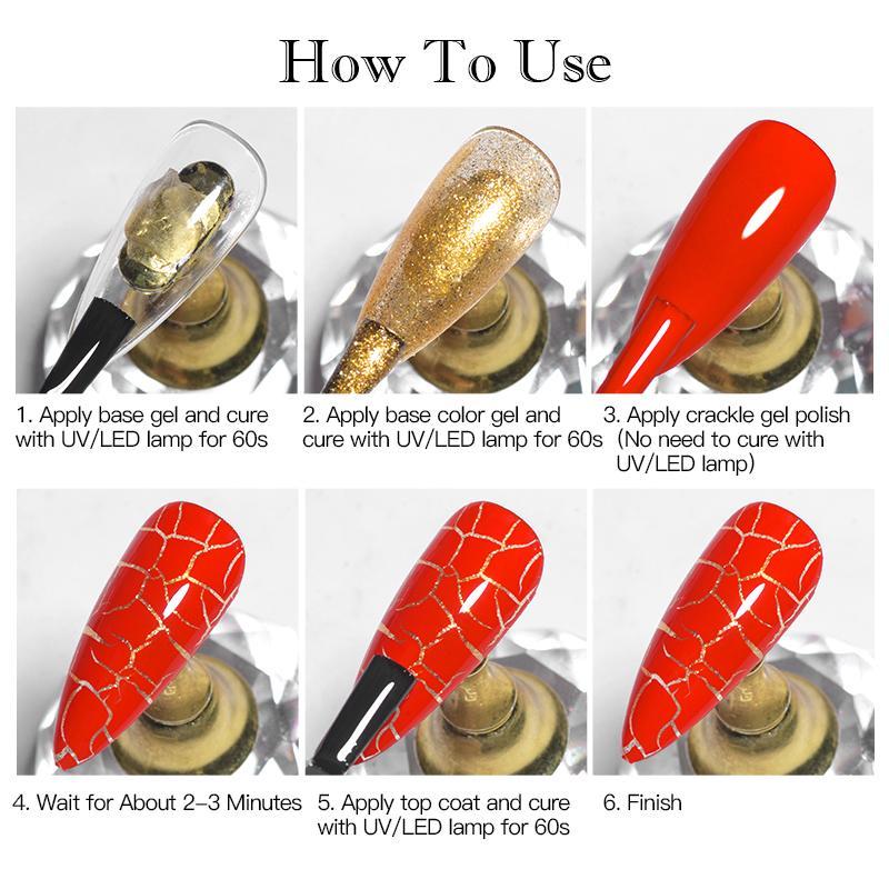 Crackle Gel Nail Polish Set, 12pcs set Quickly Dry Cracking Nail Lacquer, Soak Off Nail Art Varnish, Hybrid Semi Permanent Base Top Coat