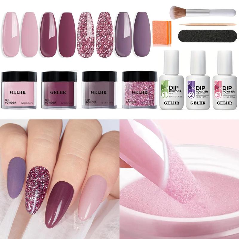 Long-lasting Dip Powder Nail Art Set, 11pcs set Glitter Glossy Dipping Powder Nail Kit with Base Coat & Activator & Top Coat & Nail Art Tool, DIY Manicure Kit for Home Salon, Cruel Summer