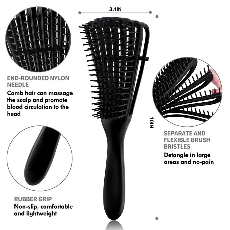 4 count Curly Hair Brush Set for Adult &  Wet or Dry, Detangling Brush for 3 4ABC Hair with Detangler Spray Bottle & Wide  Comb (3+1, Black)