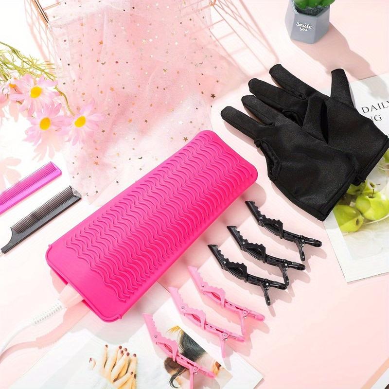 11pcs Hair Styling Tools Set, Includes 3 Finger Heat Resistant Gloves, Silicone Mat, 6 Hair Clips, 2 Styling Combs for Curly hair styling