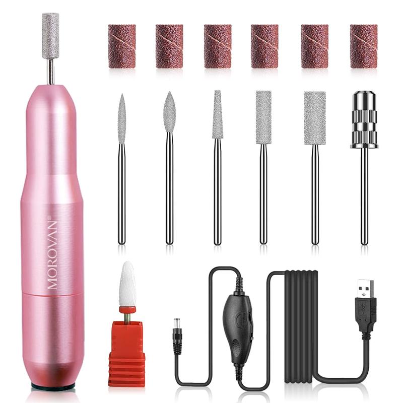 Morovan Professional Nail Drill - Electric Nail Drill File Machine Portable Electric Nail Filer with Nail Drill Bits Sanding Bands for Poly Gel Solid Builder Gel
