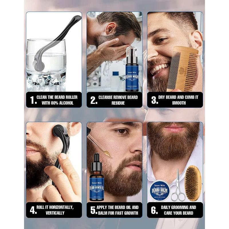 Beard Grooming Kit ，Beard  Care  Kit，Beard Gift Kit,  Beard Grooming Oil, Beard Wash, Beard Balm, Beard Brush, Comb, Shaving Scissors, Bag, eBook, Father's Day Gifts for Men Boyfriend Dad Him