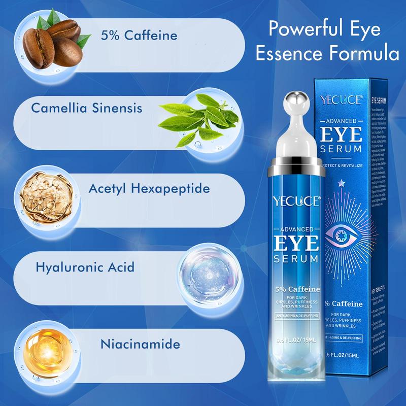 15ml Eye Serum, 1 Box 360° Stainless Steel Ball Design Eye Serum, Deep Hydration Moisturizing Eye Serum, Eye Care Product for Women & Men