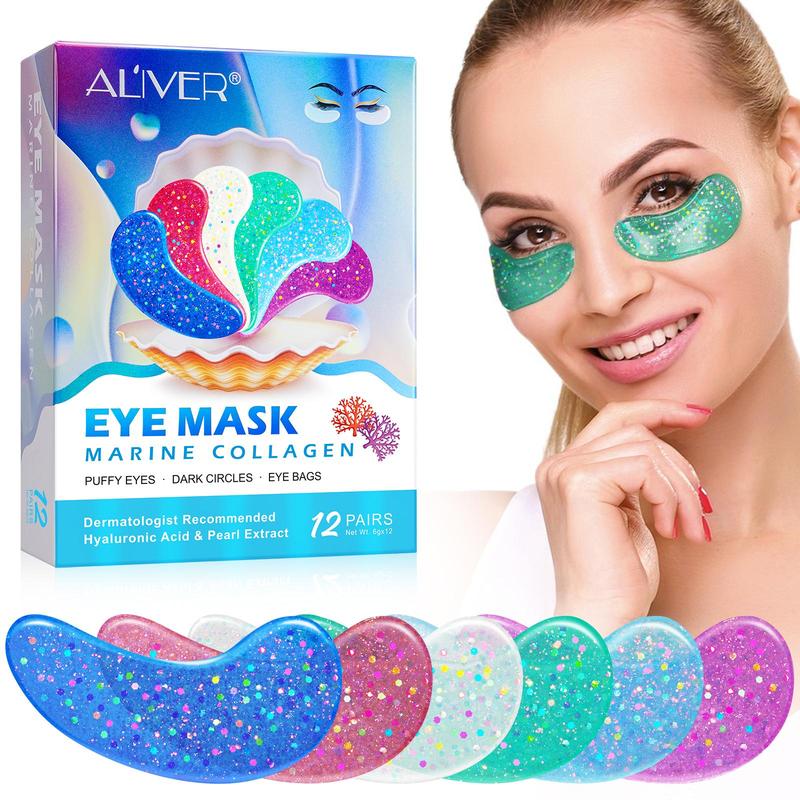 ALIVER MARINE COLLAGEN EYE GELS, 12 Pairs box Collagen Eye Care Masks, Eye Moisturizing Mask for Eye Puffiness & Dark Circles, Deep Hydration and Firming Eye Skin