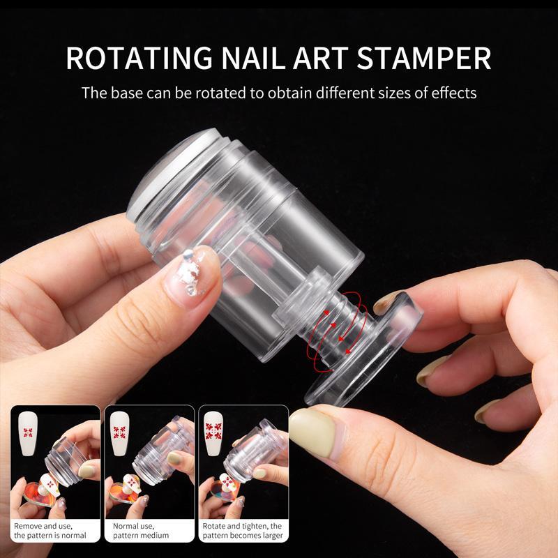 Rotating Nail Seal Tool, 2 Counts set Shrinking & Expanding Nail Art Stampers with Silicone Seal, Nail Art Tool for Women & Girls