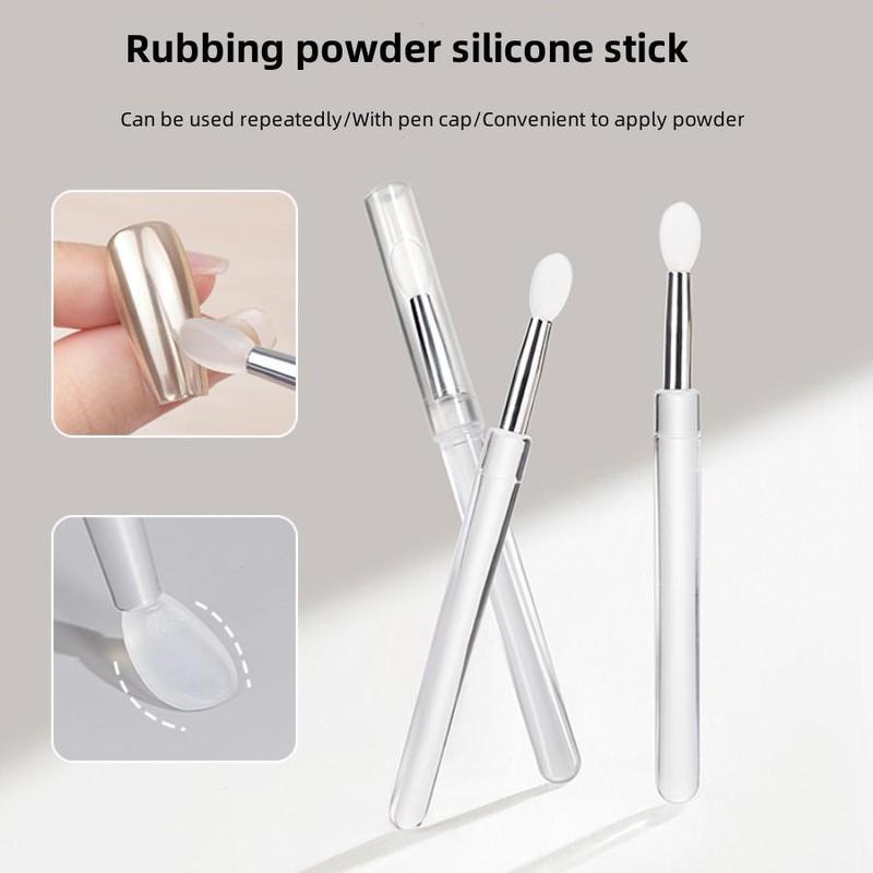 Nail Art Powder Brush (2pcs set), Silicone Nail Art Powder Brush, Manicure Powder Brush, Professional Manicure Tool for Women & Girls