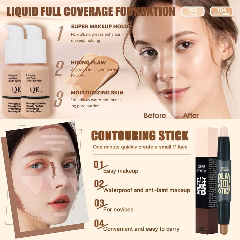 All-in-One Makeup Set for Women, Featuring 12 Eyeshadow Shades, Foundation, Lipsticks, Mascara, Brushes, Brow Pencil, Soap, Eyeliner, and Contour Stick in a Convenient Bag.
