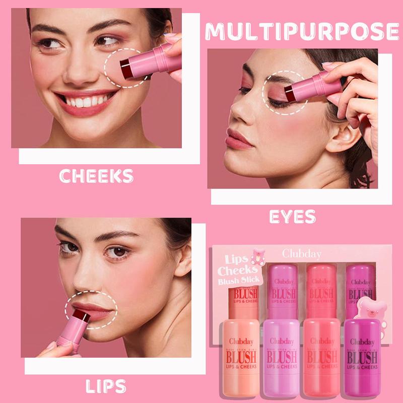 Long Lasting Blush Sticks, 4 Counts set Natural Look Blushes For Daily Makeup, Lightweight Soft Color Shadows, For All Skins
