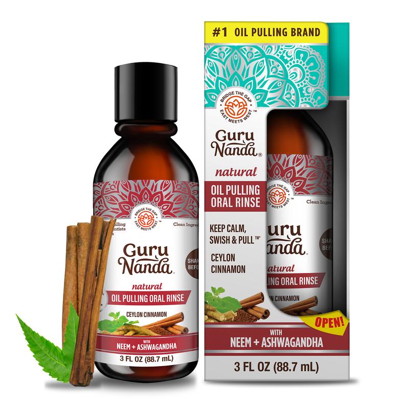 3oz Travel Pack - GuruNanda Coconut & Cinnamon Oil Pulling + Neem & Ashwagandha Oral Rinse Daily Gentle