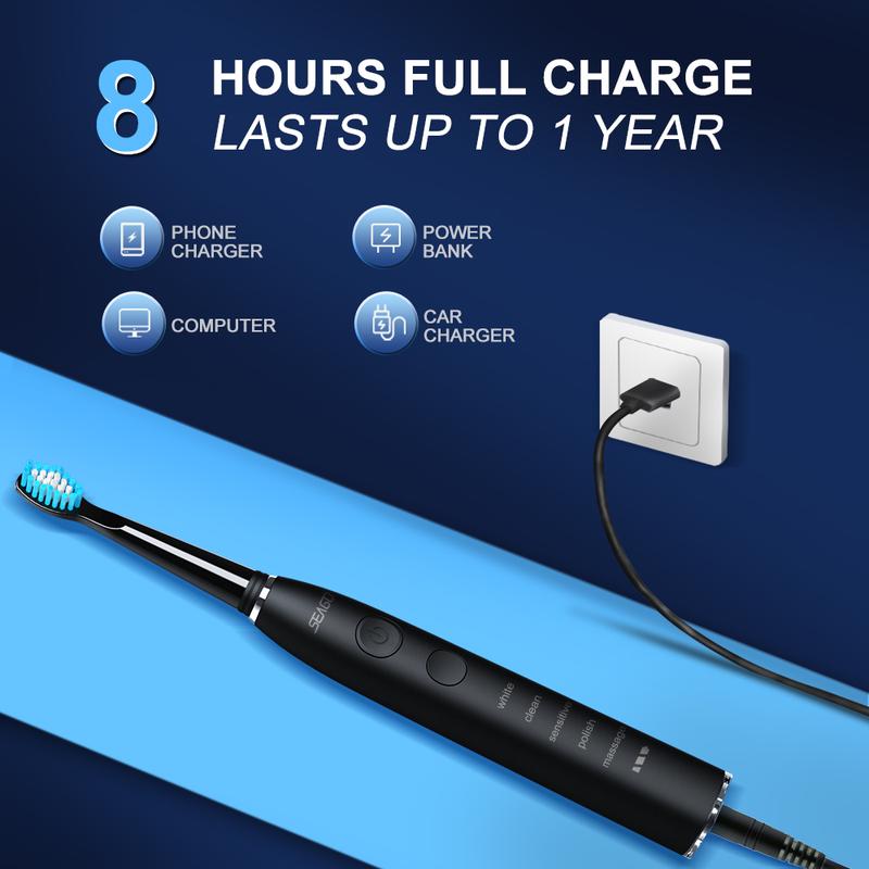 Seago Electric Toothbrush for Adults  with 8 Brush Heads,  Power Rechargeable Toothbrush with 5 Modes