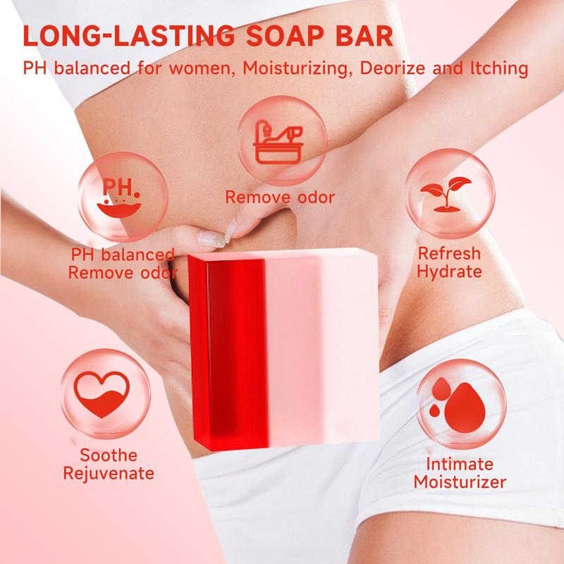 3 PCS Yoni Soap Bar, Organic Yoni Bar Soap Yoni Wash Feminine Wash for Women Ph Balance, Natural Deodorant V Body Bath Soap Body Wash Strawberry Handmade feminine soap