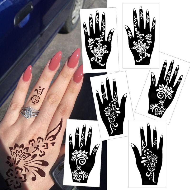 Hollow Out Design Temporary Tattoo Stencil, 6 Counts set Disposable Floral Design Body Art Templates for Women, Perfect for Women