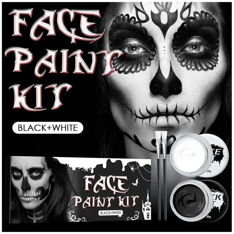 Black and White Face Painting Kit Body and Face Painting Kit for Halloween Special Effects SFX Clown Skeleton Cosplay Makeup Kit