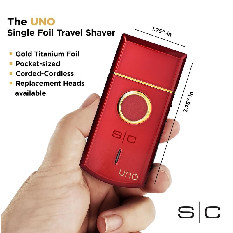 StyleCraft Uno Mini Shaver - Professional Single Foil Cordless Shaver with High Torque Motor in Red and Velvet Travel Case Steel Stainless